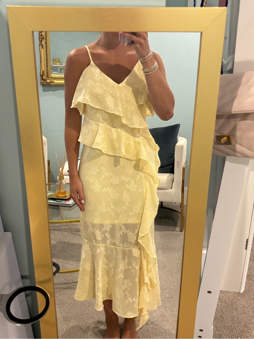 wild fable Yellow Ruffle Lace Maxi Dress